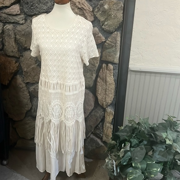 Sharade Dresses & Skirts - White Crochet Maxi Dress with Fringe